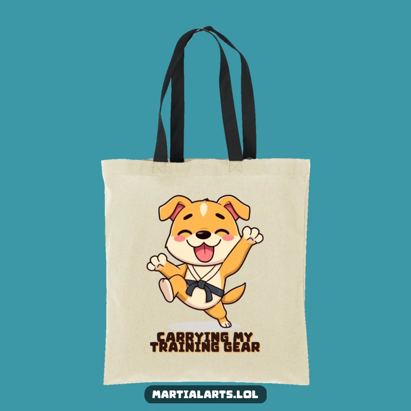 Funny Dog Karate Tote Bag - Energetic Kicking Accessory Gift