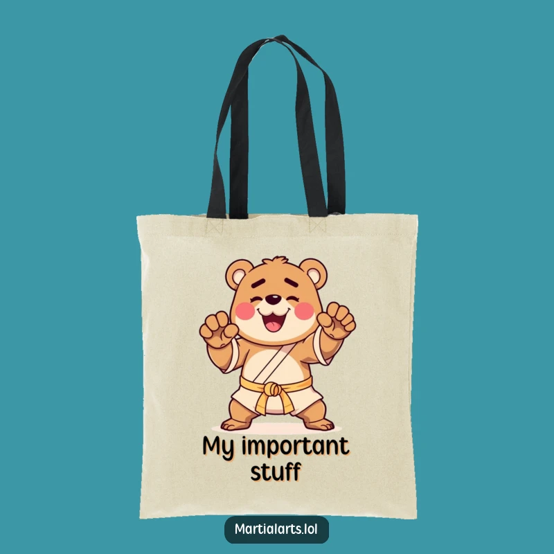 Funny Bear Martial Arts Tote Bag - Carry Your Strength with Feline Flair