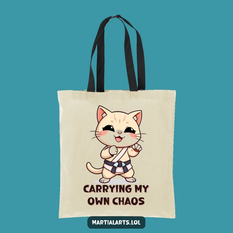 Funny Cat Karate Chop Tote Bag: Stylish Martial Arts Bag for Cat Fans