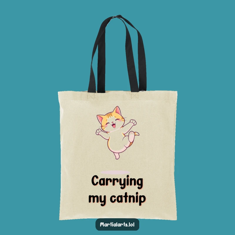 Funny Cat Kick Tote Bag - Jumping Roundhouse Accessory Gift